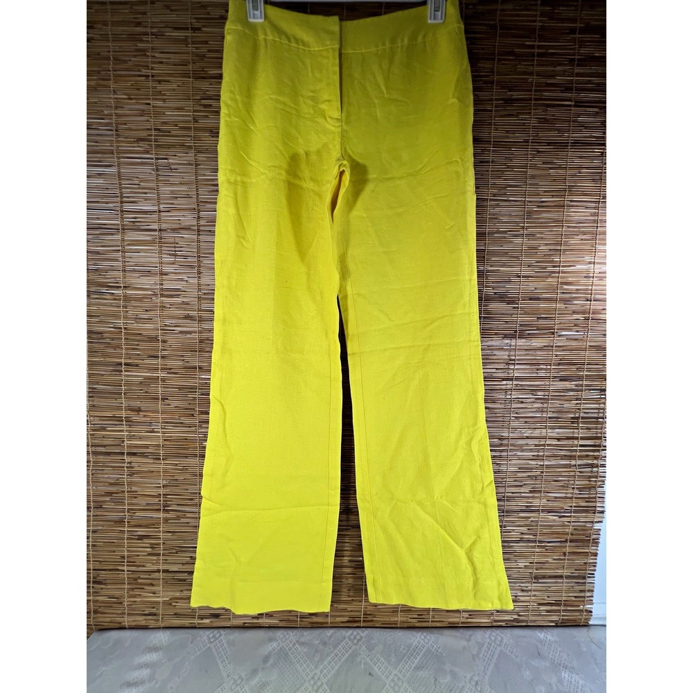 LOFT Women's Yellow Linen Straight Leg Dress Pants 10 TALL JULIE Mid Rise Pocket